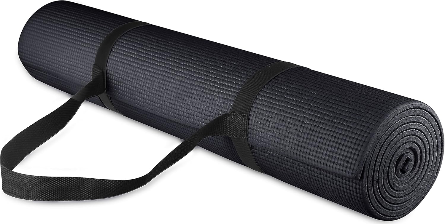 All Purpose 1/4-Inch High Density Anti-Tear Exercise Yoga Mat with Carrying Strap with Optional Yoga Blocks, Multiple Colors