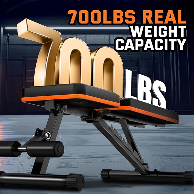 Lusper Weight Bench for Home Gym, Adjustable and Foldable 700LB Weight Bench, Multi-Purpose Workout Bench for Bench Press Sit up Incline Flat Decline - Image 2